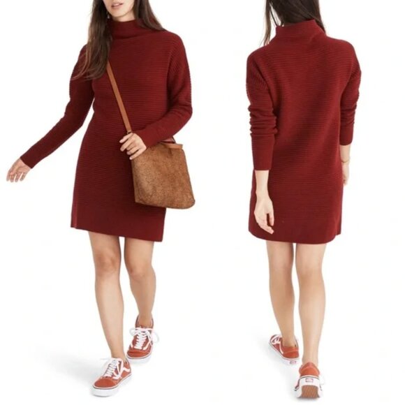 Madewell  Merino Wool Mock Neck Long Sleeve Ribbed Sweater Dress size L - Picture 1 of 16